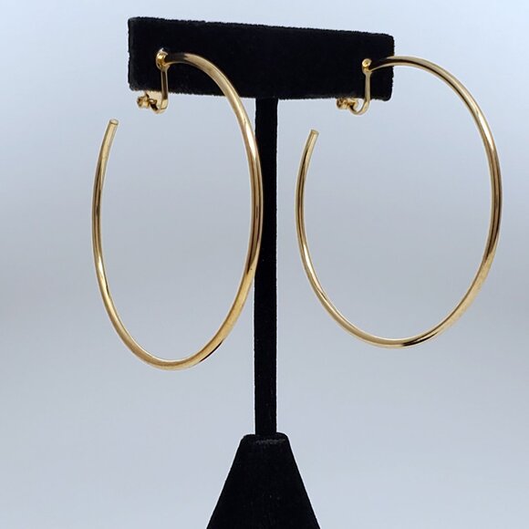 14K Gold Womens 3 Size Clip On Hoop Earrings Ladies Clip-On 14 K Silver Jewelry